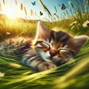 Mačić leži na livadi